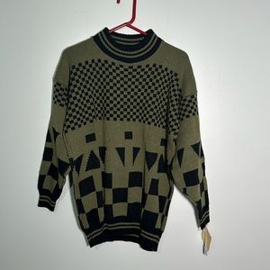 vintage 80s sweater with checkered pattern - deadstock